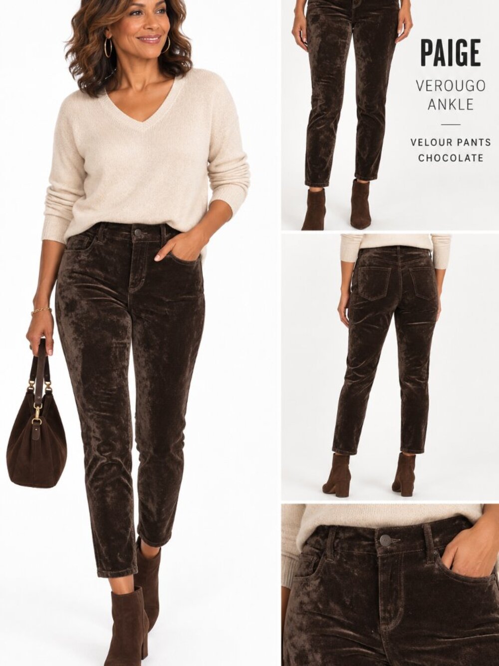 PAIGE Verdugo Ankle Chocolate Velvet Skinny Pants Quiet Luxury Y2K Brown Sz 29